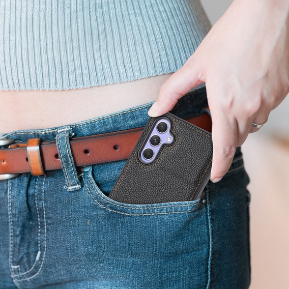 Шкіряний чохол для Samsung Galaxy A25 5G, Lychee leather Case, чорний + скло 9H