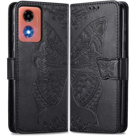 Откидной чехол для Motorola Moto E14, Butterfly, чёрный