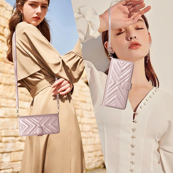 Чохол з клапаном для Realme 14 Pro+ 5G, Crossbody Leather Wallet, рожевий rose gold