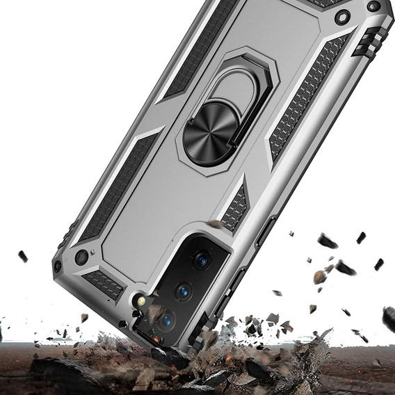 Бронированный Чехол до Samsung Galaxy S21, Nox Case Ring, серебряный