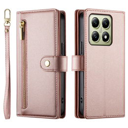 Откидной чехол для Xiaomi 14T, Wallet Zipper Pocket, розовый