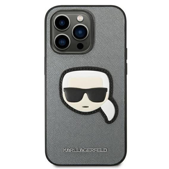 Чехол Karl Lagerfeld до iPhone 14 Pro Max, Saffiano Karl's Head Patch, серебряный