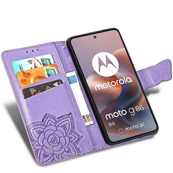 Чохол-книжка для Motorola Moto G86 Power 5G, Butterfly, фіолетовий
