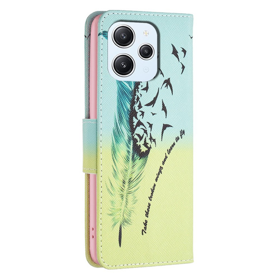 Откидной чехол для Xiaomi Redmi 12 4G, Wallet, feather, синий
