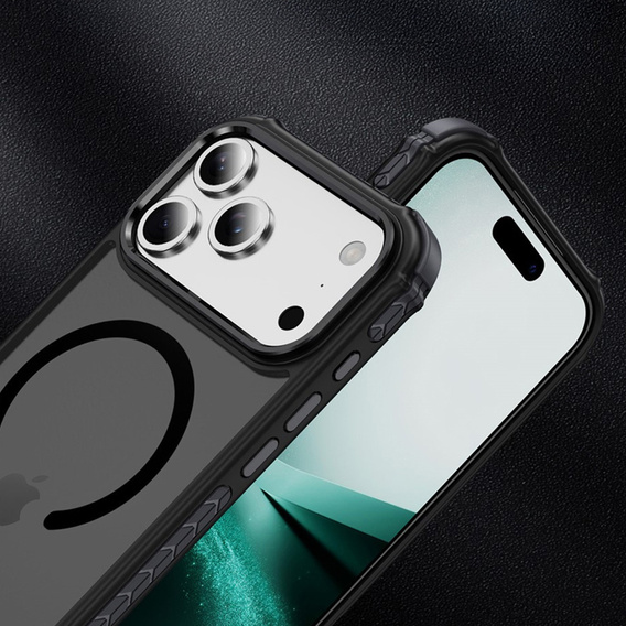 Матовий чохол для iPhone 17 Pro, броньований, для MagSafe, димчастий з чорними боковинами