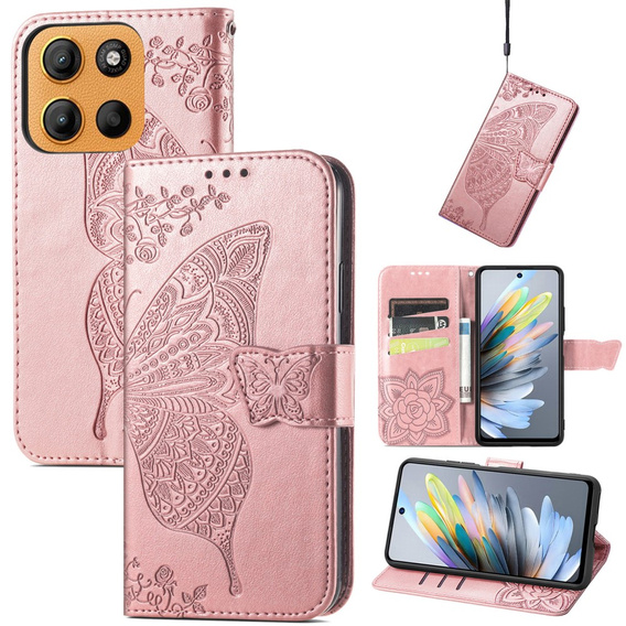 Чохол-книжка для Motorola Moto G15 / Motorola Moto G15 Power, Butterfly, рожевий rose gold