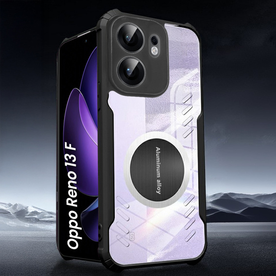 Чехол для Oppo Reno 13F / Oppo Reno 13FS, с магнитной пластиной, прозрачный / черный
