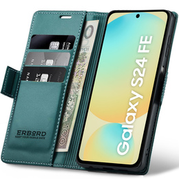 Чехол для Samsung Galaxy S24 FE, ERBORD Glossy Litchi, кошелек с клапаном, зелёный