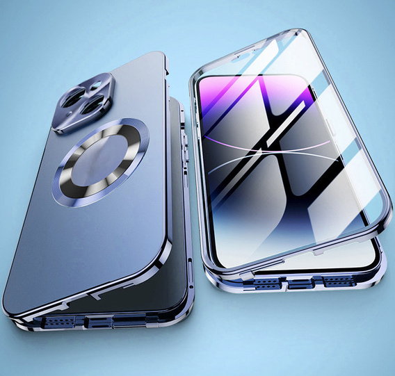 Чехол для iPhone 14, Dual Glass, для Magsafe, синий