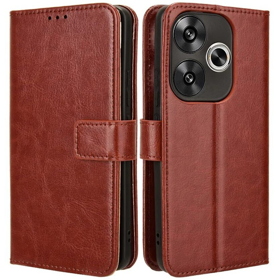 Откидной чехол для Xiaomi Poco F6, Crazy Horse Wallet, коричневый