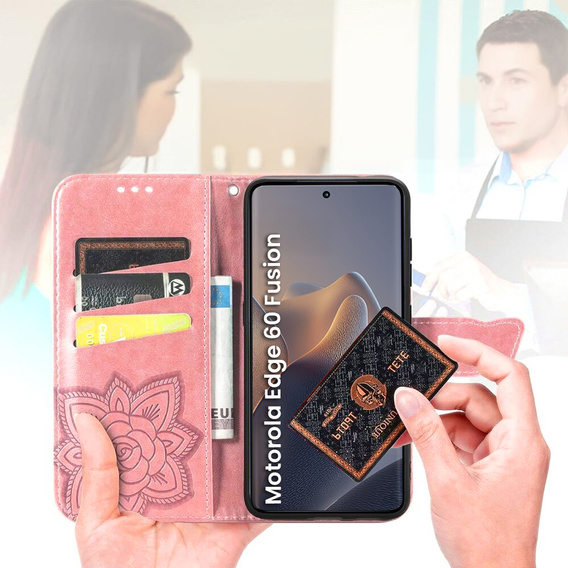 Откидной чехол для Motorola Edge 60 / 60 Fusion, Butterfly, розовый rose gold