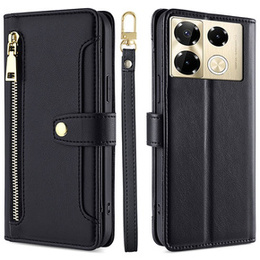 Откидной чехол для Infinix Note 40 Pro, Wallet Zipper Pocket, чёрный