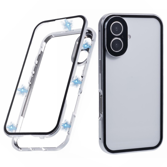 Чохол для iPhone 16, Magnetic Dual Glass, сріблястий