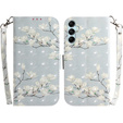 Чохол-книжка для Samsung Galaxy A15, Wallet, flowers magnolia, білий + скло 9H