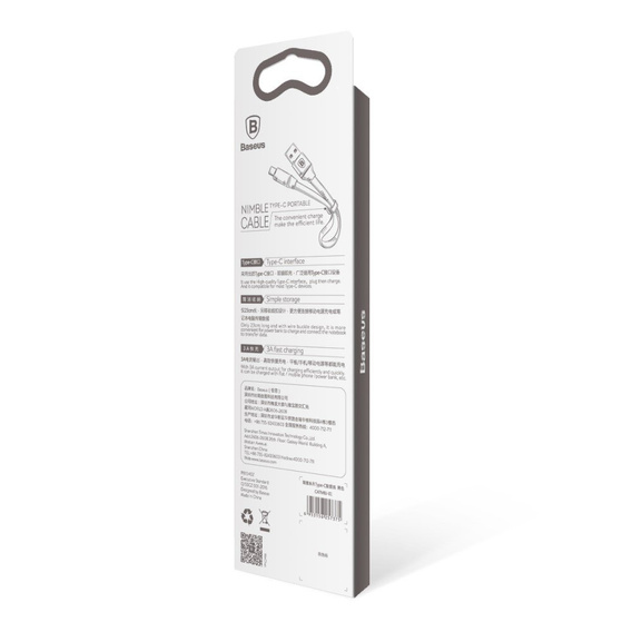 BASEUS Nimble Плоский кабель USB Type-C 2A 23cm - Чорний