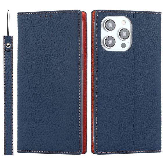 Чохол-книжка для iPhone 14 Pro Max, Litchi Skin Grain, темно-синій