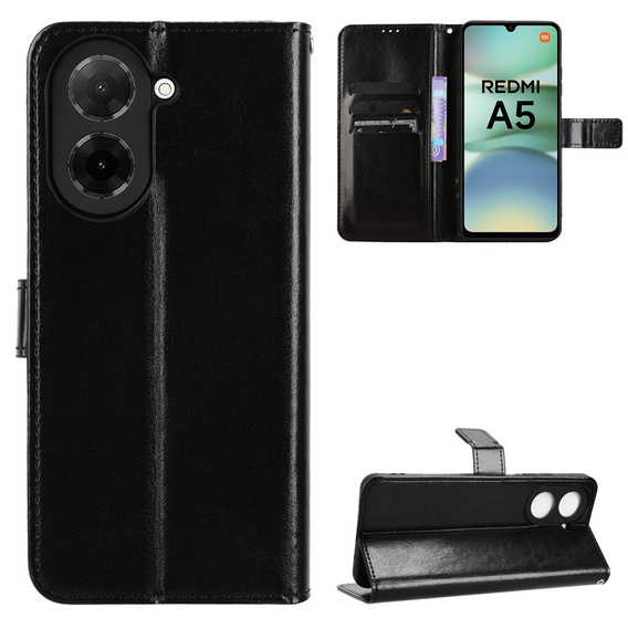 Откидной чехол для Xiaomi Redmi A5, Crazy Horse Wallet, чёрный