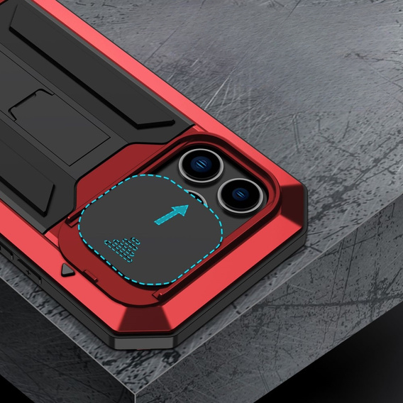 Чехол для iPhone 14 Pro, R-JUST CamShield Slide, бронированный, красный / черный