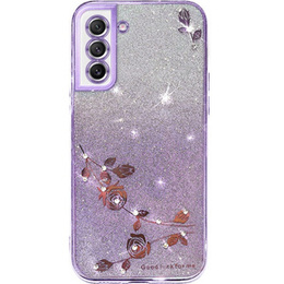Чехол для Samsung Galaxy S21 FE, Glitter Flower, фиолетовый