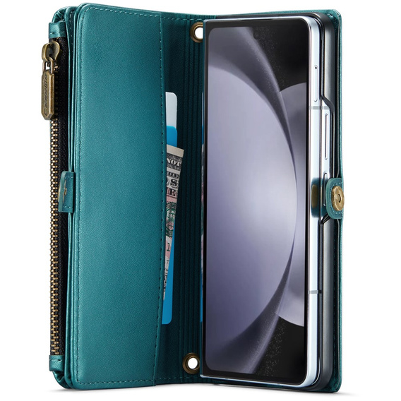Чехол CASEME для Samsung Galaxy Z Fold6 5G, RFID Leather Wallet, с плечевым ремнем, зелёный