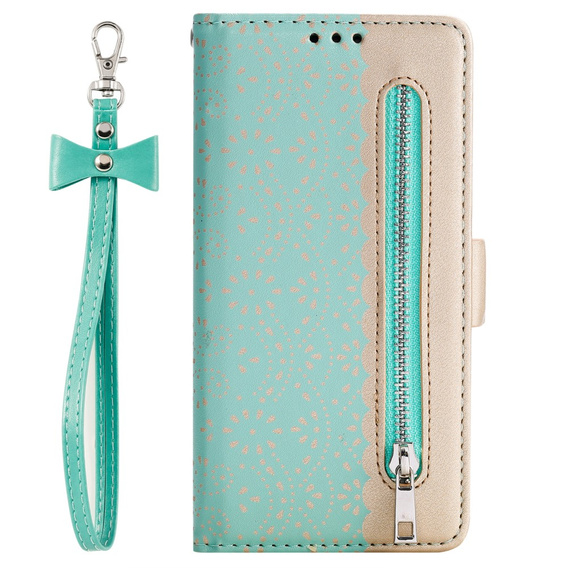 Чохол-кришка для Samsung Galaxy S22+ Plus 5G, Wallet Pocket Zipper Lace, зелений