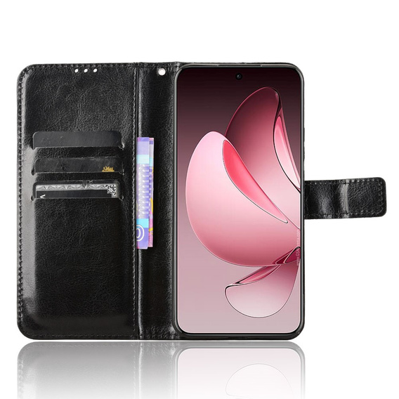 Футляр з клапаном для Oppo Reno 13 Pro, Crazy Horse Wallet, чорний