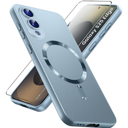 Чехол для Samsung Galaxy S25 Edge, ColorMag, для MagSafe, синий + закаленное стекло 9H