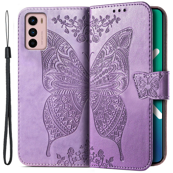Откидной чехол для Motorola Moto G42 4G, Butterfly, фиолетовый