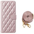 чехол-крышка для Samsung Galaxy A16, Rhombus Crossbody Leather, розовый rose gold