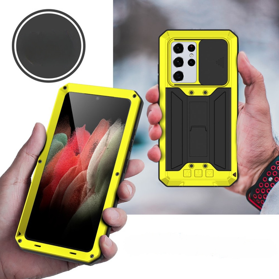 Чехол для Samsung Galaxy S21 Ultra, R-JUST CamShield Slide, бронированный, жёлтый / черный