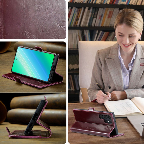 Откидной чехол для Samsung Galaxy S23 Ultra, ERBORD Waxy Wallet, красный