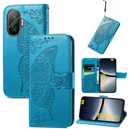 Откидной чехол для Xiaomi Poco F7, Butterfly, синий
