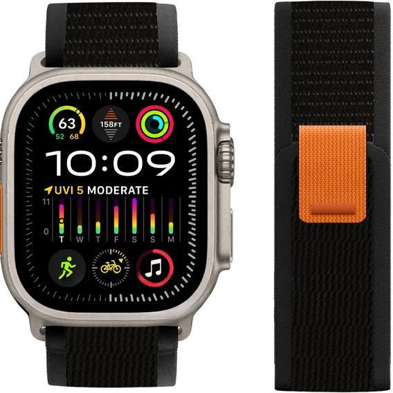 Нейлоновый ремешок до Apple Watch 1/2/3/4/5/6/7/8/SE/ULTRA 42/44/45/49mm, Black / Orange