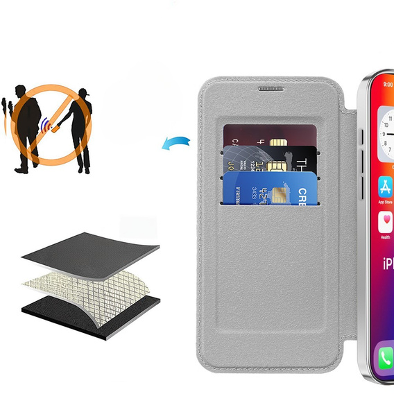 Откидной чехол для iPhone 16 Pro, RFID Wallet MagSafe CamShield, серебряный