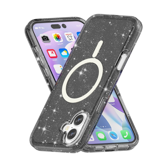 Чехол для iPhone 17, для MagSafe, глиттер, полупрозрачный черный