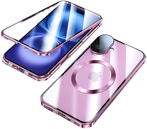 Магнітний чохол Dual Glass MagSafe для iPhone 16, рожевий rose gold