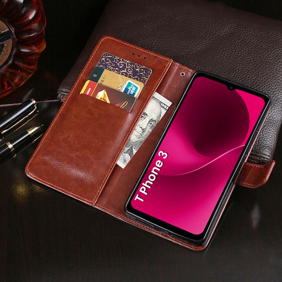 Футляр з клапаном для T Phone 3 5G, Crazy Horse Wallet, коричневий