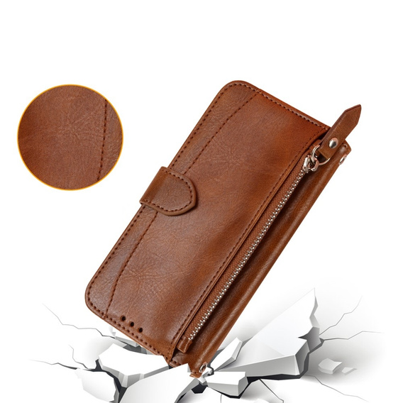 Чохол-книжка для Samsung Galaxy A54 5G, Wallet Zipper Pocket, з плечовим ременем, коричневий