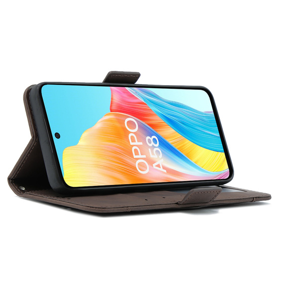 Откидной чехол для Oppo A58 4G, Card Slot, коричневый