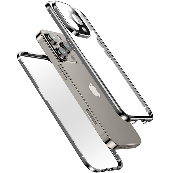 Чохол для iPhone 16 Pro Max, Magnetic Dual Glass, сріблястий