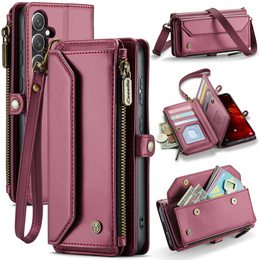 Чехол CASEME для Samsung Galaxy S25 FE, RFID Leather Wallet, с плечевым ремнем, красный