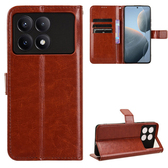 Откидной чехол для Xiaomi Poco F6 Pro, Crazy Horse Wallet, коричневый
