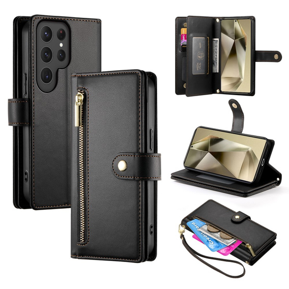 Чохол-книжка для Samsung Galaxy S25 Ultra, Wallet Zipper Pocket, чорний
