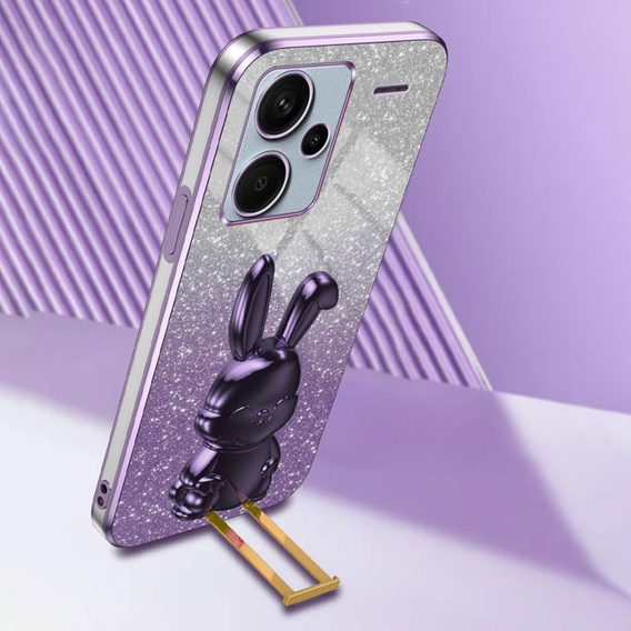 Чехол для Xiaomi Redmi Note 13 Pro+, Glitter Rabbit, с выдвижной подставкой, фиолетовый