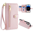 Откидной чехол для iPhone 14 Pro Max, Wallet Zipper Pocket, розовый