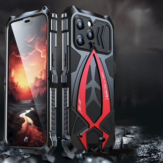 Чехол LUPHIE 360' с закаленным стеклом для iPhone 15, черный / красный