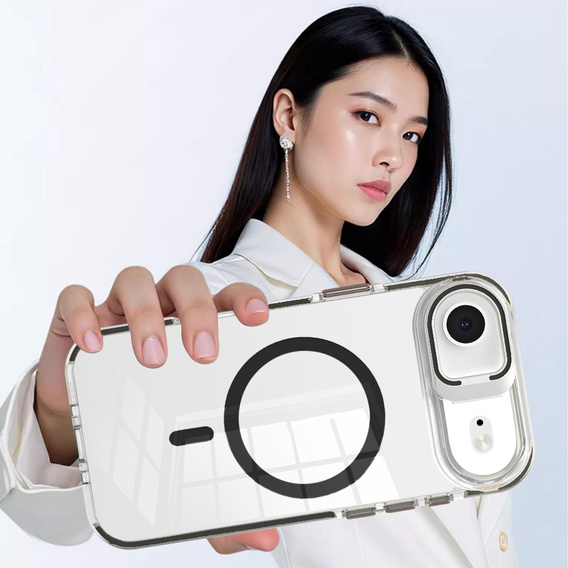 Чохол для iPhone Air, для MagSafe, з підставкою, прозорий з чорними вставками