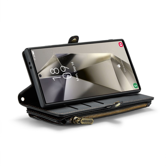 Чехол CASEME для Samsung Galaxy S25 Ultra, RFID Leather Wallet, с плечевым ремнем, чёрный
