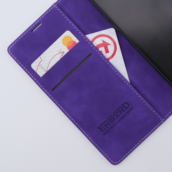 Чехол для iPhone 15 Pro, ERBORD Vintage, бумажник с клапаном, фиолетовый