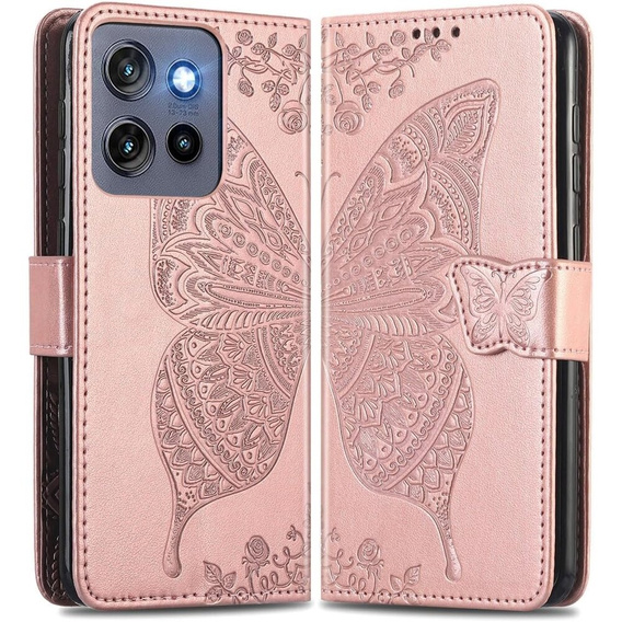 Чохол-книжка для Motorola Edge 50 Neo / Motorola ThinkPhone 25, Butterfly, рожевий rose gold